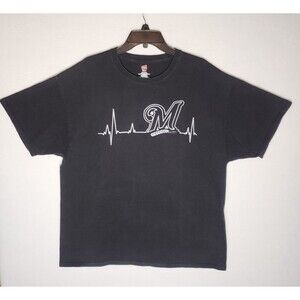 Milwaukee Brewers Logo Heartbeat Black T-Shirt Mens XL